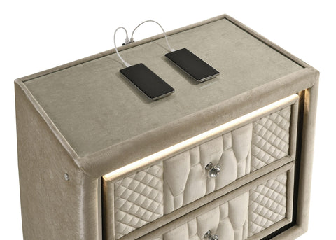 Deiter 2-drawer LED Nightstand with USB Ivory and Camel