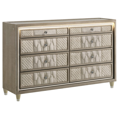 Deiter 8-drawer LED Bedroom Dresser Cabinet Ivory and Camel