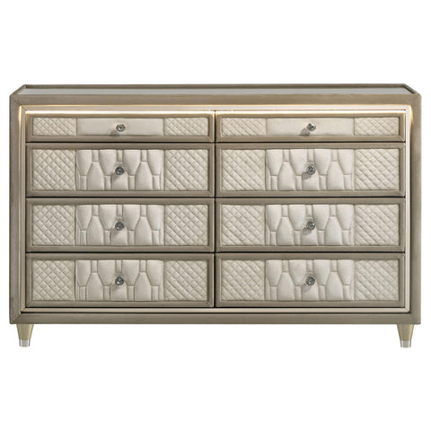 Deiter 8-drawer LED Bedroom Dresser Cabinet Ivory and Camel