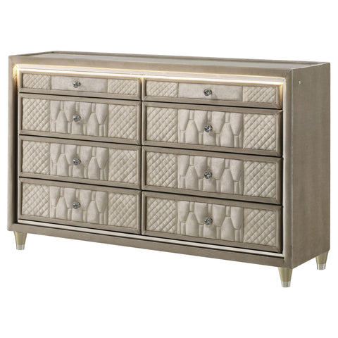 Deiter 8-drawer LED Bedroom Dresser Cabinet Ivory and Camel