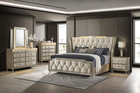 Deiter 8-drawer LED Bedroom Dresser Cabinet Ivory and Camel