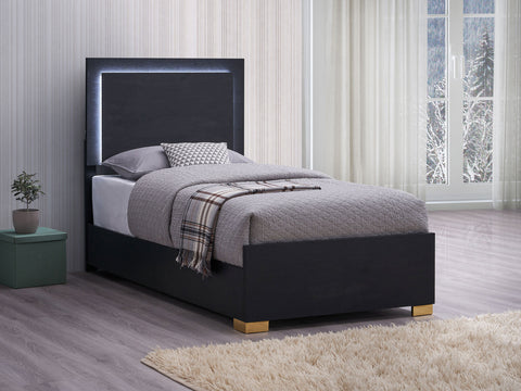 Pamela Wood Twin LED Panel Bed BlackBlack