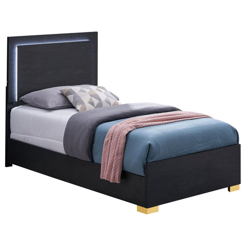 Pamela Wood Twin LED Panel Bed BlackBlack