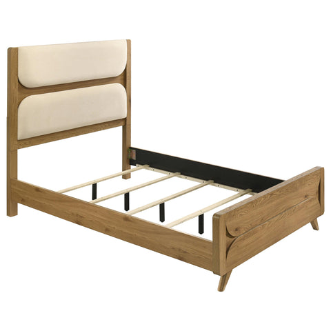 Sweeney Full Cream Upholstered 4-Piece Mid-Century Bedroom Set Light Oak
