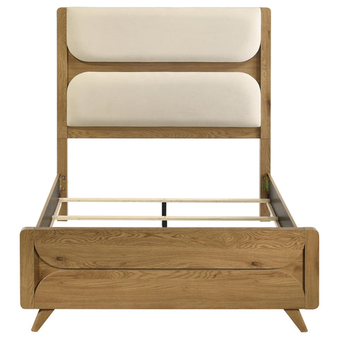 Sweeney Full Mid-Century Fabric Upholstered Panel Bed Light Oak and Cream