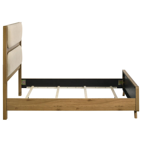 Sweeney Full Mid-Century Fabric Upholstered Panel Bed Light Oak and Cream