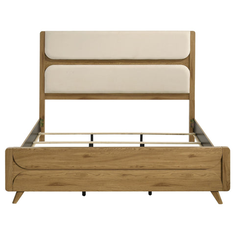 Sweeney Eastern King Mid-Century Fabric Upholstered Panel Bed Light Oak