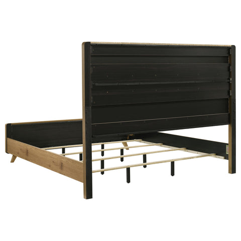 Sweeney Eastern King Mid-Century Fabric Upholstered Panel Bed Light Oak