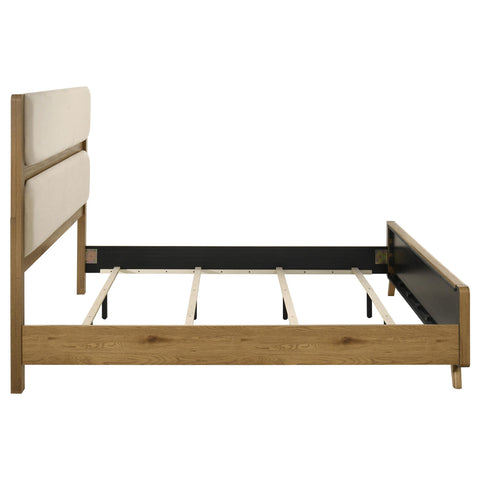 Sweeney Eastern King Mid-Century Fabric Upholstered Panel Bed Light Oak