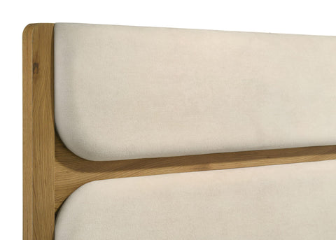 Sweeney Eastern King Mid-Century Fabric Upholstered Panel Bed Light Oak