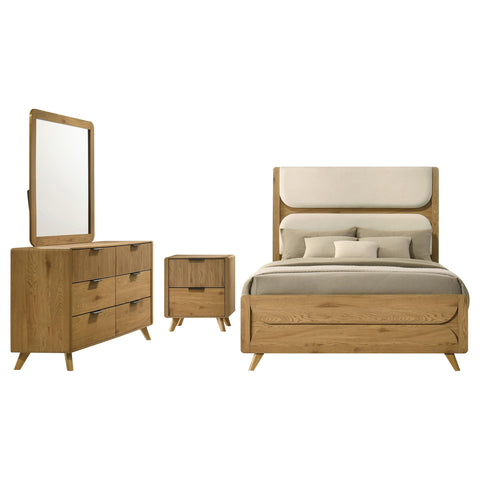 Sweeney California King Upholstered 4-Piece Modern Bedroom Set Light Oak