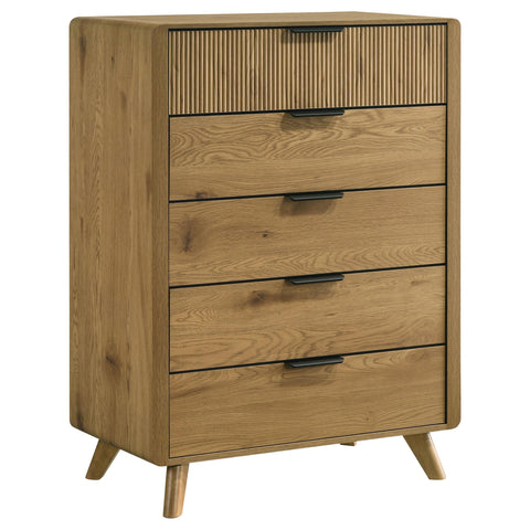Sweeney California King Upholstered 5-Piece Modern Bedroom Set Light Oak