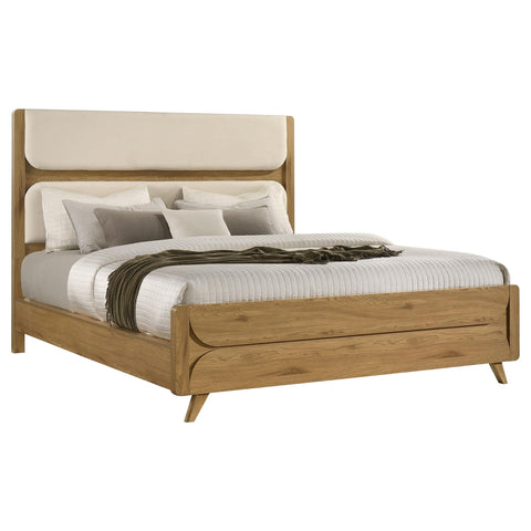 Sweeney California King Mid-Century Fabric Upholstered Panel Bed Light Oak