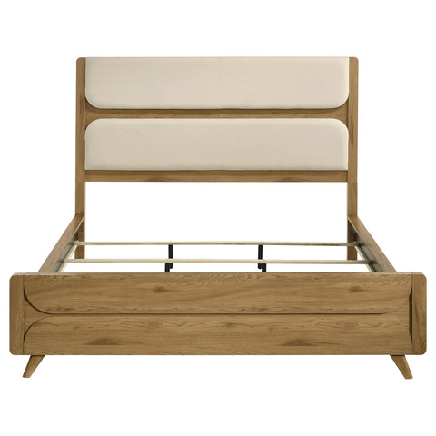 Sweeney California King Mid-Century Fabric Upholstered Panel Bed Light Oak