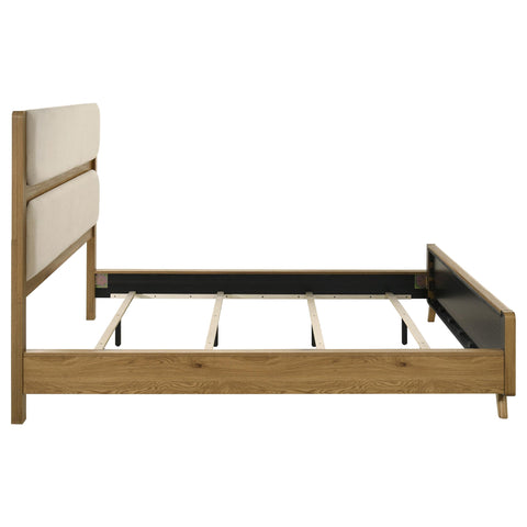 Sweeney California King Mid-Century Fabric Upholstered Panel Bed Light Oak