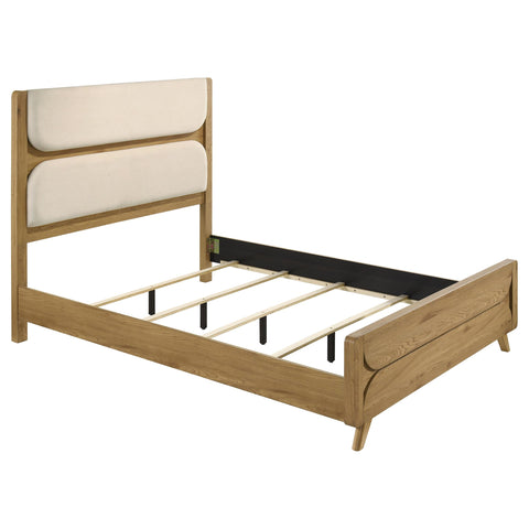Sweeney Queen Upholstered 4-Piece Mid-Century Bedroom Set Light Oak