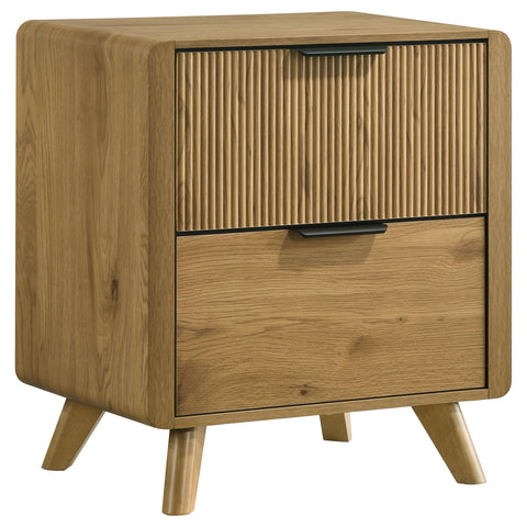 Sweeney Queen Upholstered 4-Piece Mid-Century Bedroom Set Light Oak