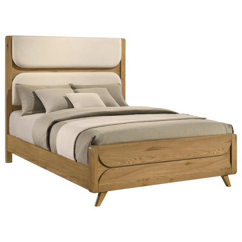 Sweeney Queen Mid-Century Fabric Upholstered Panel Bed Light Oak