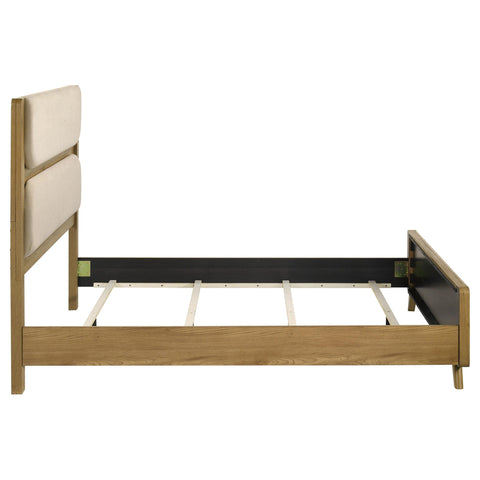 Sweeney Queen Mid-Century Fabric Upholstered Panel Bed Light Oak