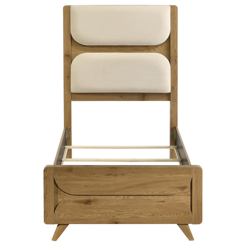 Sweeney Twin Mid-Century Fabric Upholstered Panel Bed Light Oak and Cream