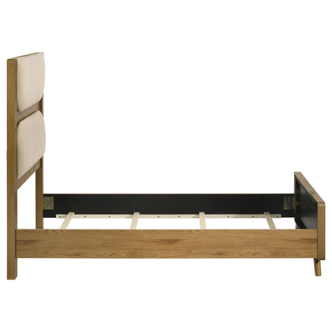 Sweeney Twin Mid-Century Fabric Upholstered Panel Bed Light Oak and Cream