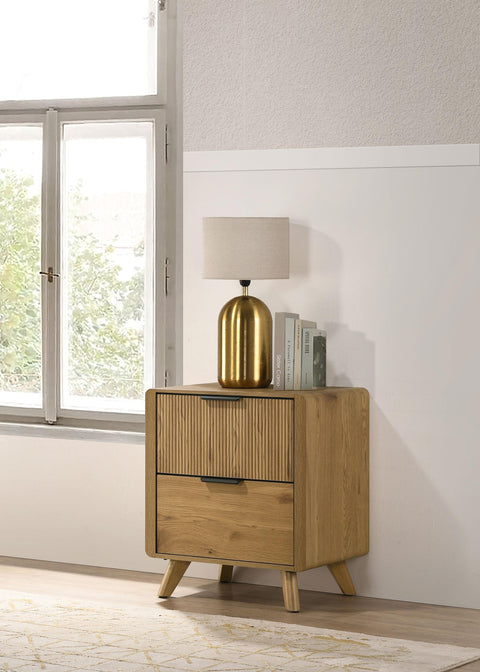 Sweeney Mid-Century 2-Drawer Rubberwood Nightstand Light Oak