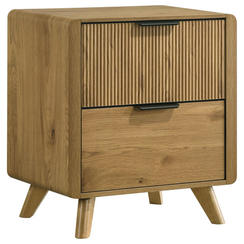 Sweeney Mid-Century 2-Drawer Rubberwood Nightstand Light Oak