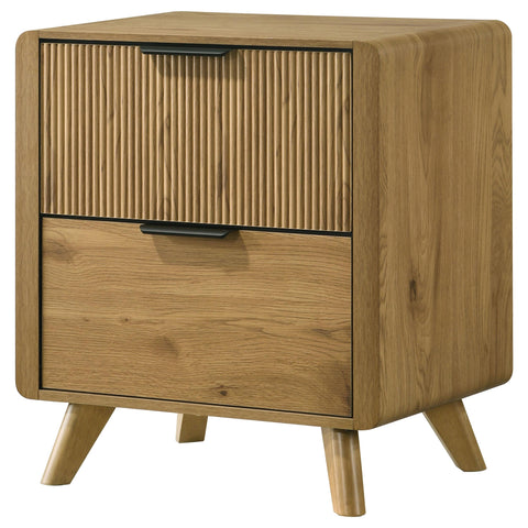 Sweeney Mid-Century 2-Drawer Rubberwood Nightstand Light Oak