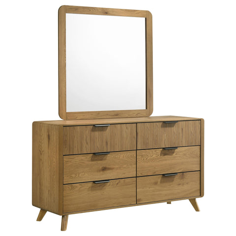 Sweeney Mid-Century 2-Piece 6-Drawer Dresser and Mirror Light Oak