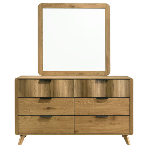 Sweeney Mid-Century 2-Piece 6-Drawer Dresser and Mirror Light Oak