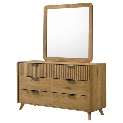 Sweeney Mid-Century 2-Piece 6-Drawer Dresser and Mirror Light Oak