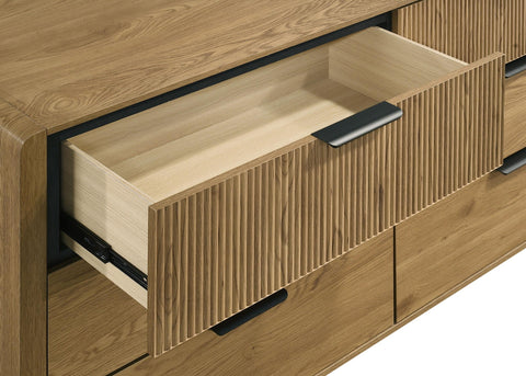 Sweeney Mid-Century 2-Piece 6-Drawer Dresser and Mirror Light Oak