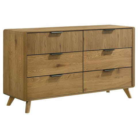 Sweeney Mid-Century 6-Drawer Rubberwood Dresser Light Oak