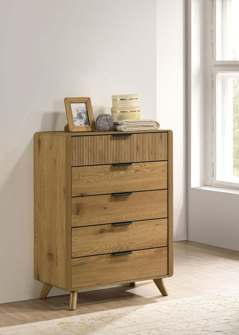 Sweeney Mid-Century 5-Drawer Rubberwood Chest Light Oak
