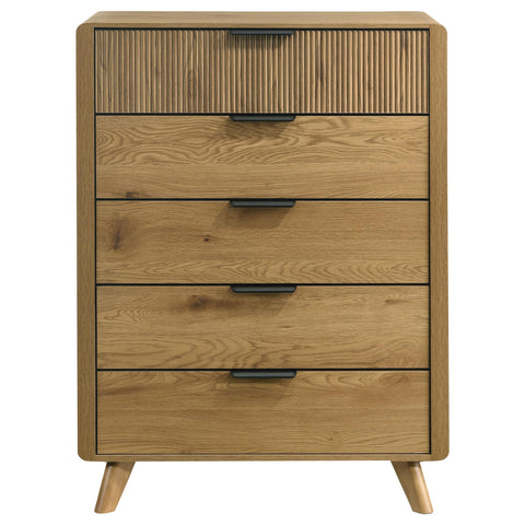 Sweeney Mid-Century 5-Drawer Rubberwood Chest Light Oak