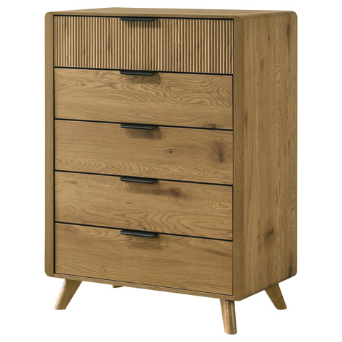Sweeney Mid-Century 5-Drawer Rubberwood Chest Light Oak