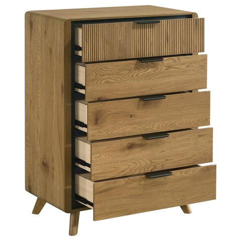 Sweeney Mid-Century 5-Drawer Rubberwood Chest Light Oak