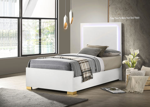 Pamela Wood Twin LED Panel Bed WhiteWhite