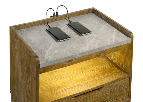 Lindenton 1-drawer LED Nightstand Bedside Table Medium Oak