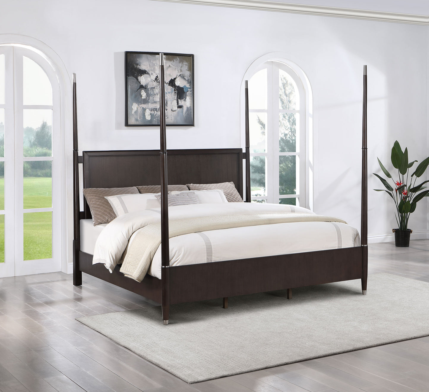 janelle wood eastern king poster bed brown