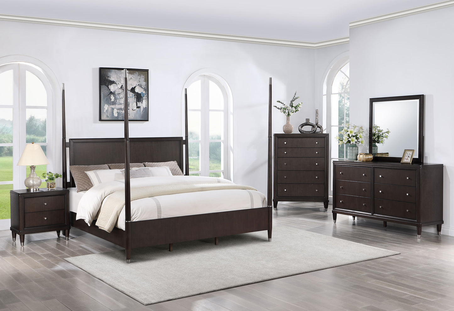 janelle wood eastern king poster bed brown