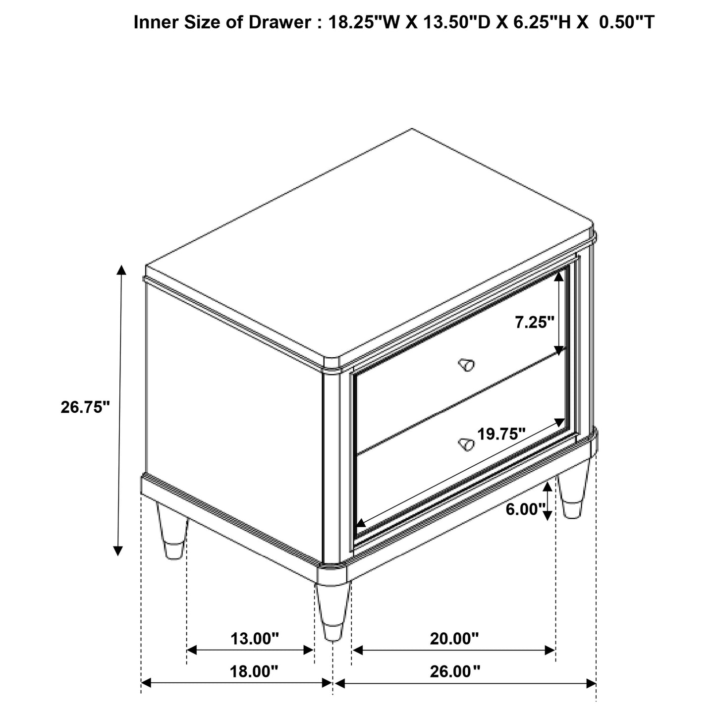 janelle 2-drawer nightstand brown