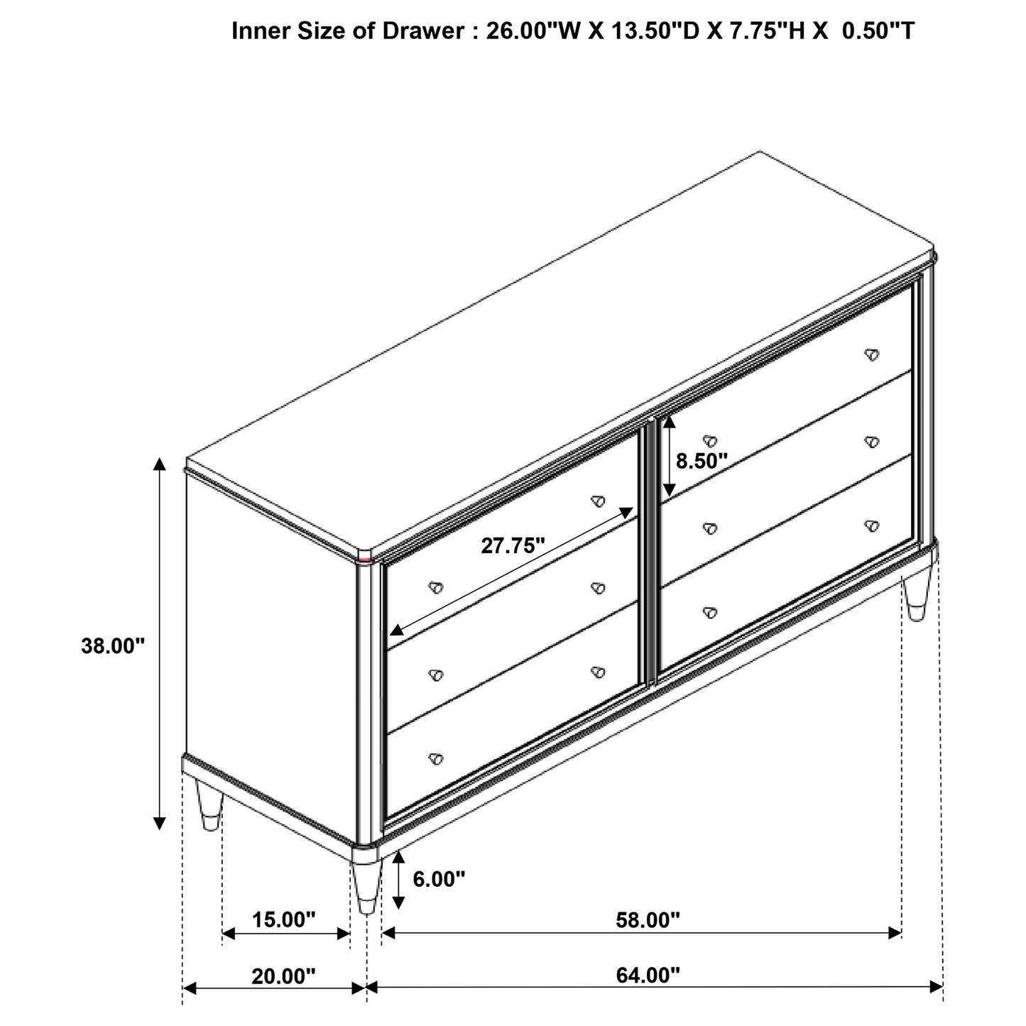 janelle 6-drawer dresser brown