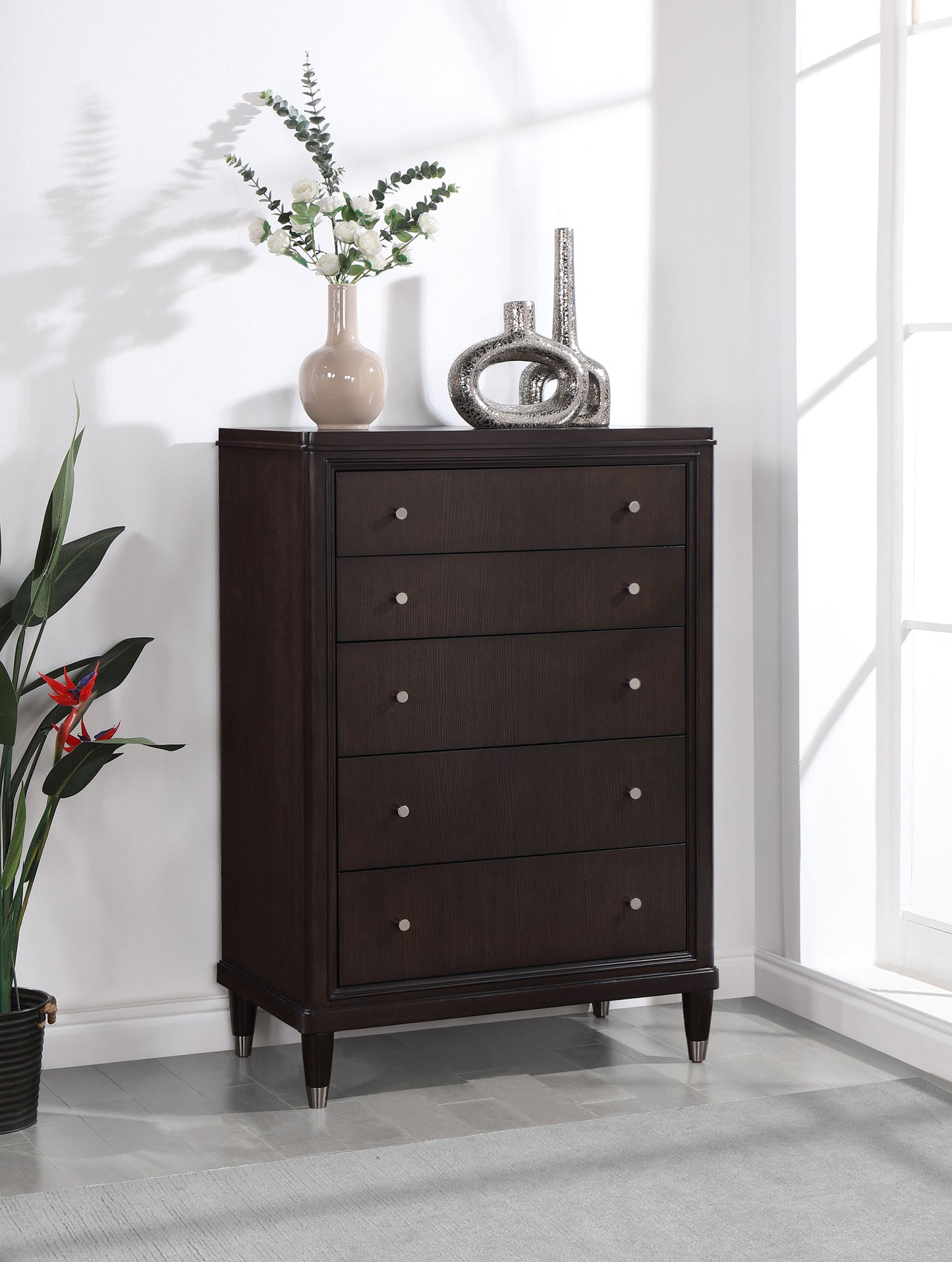 janelle 5-drawer bedroom chest brown