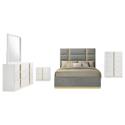 Dale 5-piece Eastern King Bedroom Set Grey and White High Gloss