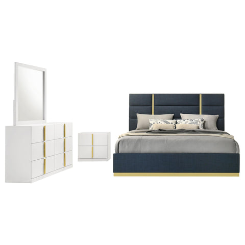 Dale 4-piece Eastern King Bedroom Set Navy and White High Gloss
