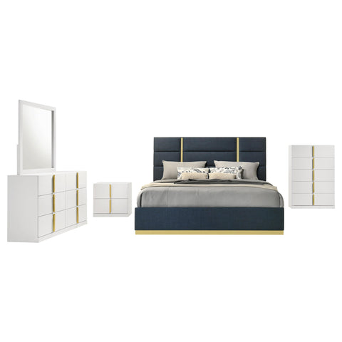 Dale 5-piece Eastern King Bedroom Set Navy and White High Gloss