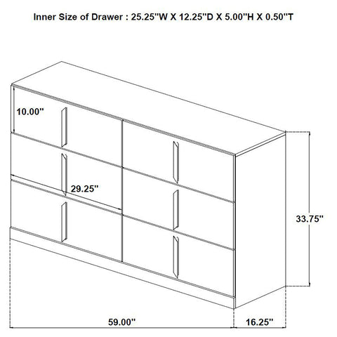 Dale 6-drawer Bedroom Dresser Cabinet White High Gloss
