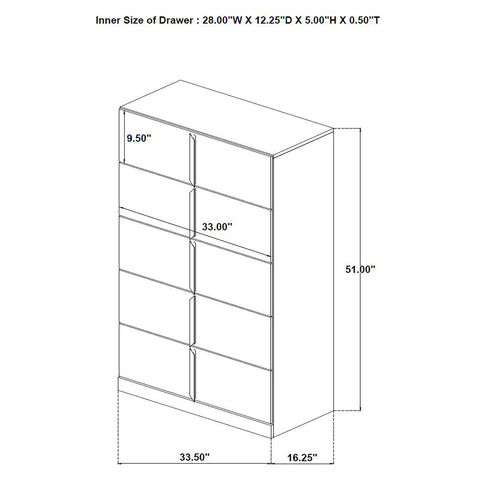 Dale 5-drawer Bedroom Chest of Drawers White High Gloss