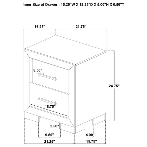 Skyview 2-Drawer Nightstand with Concealed Casters Light Oak